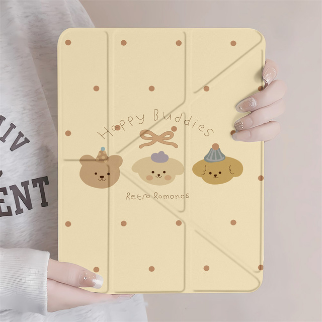 Cute Bear Acrylic Tablet Case for iPad Pro 11 & iPad 13, Minimalist Full Wrap Fold Edge Protective Cover