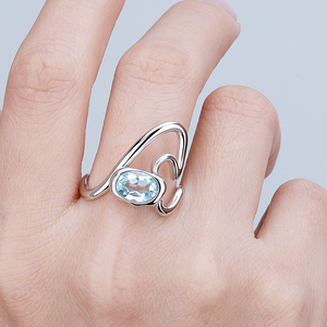 Bague Aquamarine Élégante <span class=keywords><strong>et</strong></span> Raffinée, Design Ondulé Inspiré par la Mer, Garde du Pur Courage, Bijoux Fins - Product Image 4