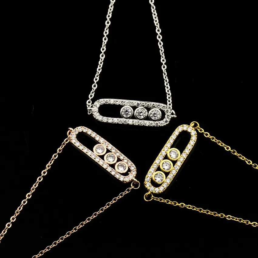 Pulseira 2 em 1 personalizada para o Dia dos Namorados em ouro rosa prata strass geométrico três cristais zircão corrente de clavícula em aço inoxidável