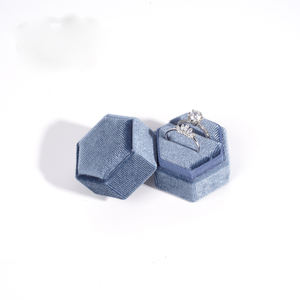 Venta al por Mayor de Cajas de Joyería Hexagonales de Terciopelo con Doble Anillo, Caja de Anillos Personalizada con Logotipo, Caja de Almacenamiento de Anillos de Lujo para Regalos - Product Image 2