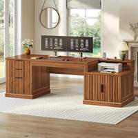 Bureau d'ordinateur convertible réglable pour cadres avec tiroirs et rangements, prise de courant intégrée pour poste de travail à domicile