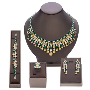 Luxury Dubai Bridal Jewelry Set Sparking CZ Tassel Necklace Earrings Set Party Wedding Jewellery for Brides