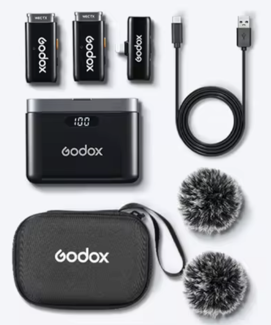Godox WES1 Kit2 Wireless Lavalier Microphone for Lightning 8H Battery Life Dual Channel 2.4G Wireless Mic 200m Range Noise