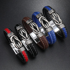 Pulsera de cuero de acero inoxidable de alta calidad Pulsera de cuero trenzado para hombres con hebilla magnética - Product Image 1