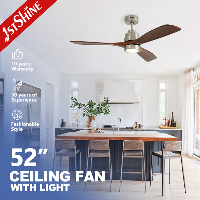 1stshine 52 Wood Ceiling Fan Light Indoor Living Room Nickel 3 Blade Ceiling Fan with Light