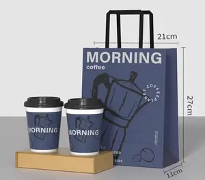 Bolsas de papel Kraft biodegradables con logotipo personalizado al por mayor, bolsas de papel blancas y negras, bolsas de papel para café, té con leche, bolsa de papel