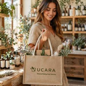 Custom Screen Printed <b>Large</b> Jute Tote <b>Bag</b> with Rope Handle-Eco-Friendly Advertising <b>Gift</b> & Retail Use Beach & Grocery Carry <b>Bag</b> - Product Image 3