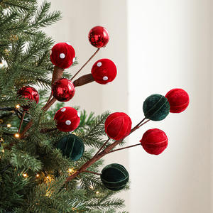 شجرة عيد الميلاد المخملية الحلي الكرة يختار لشجرة عيد الميلاد فروع الديكور بورجوندي التوت ينبع لترتيبات إكليل الزهور - Product Image 4