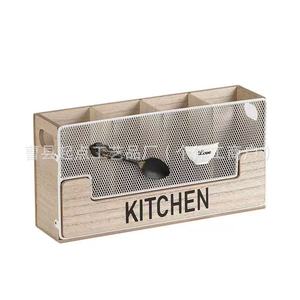Caja de Almacenamiento de Cubiertos de Madera de 29.5 cm, Organizador de Cocina de Madera Maciza con Malla, Caja de Almacenamiento Multifuncional para Mesa - Product Image 3