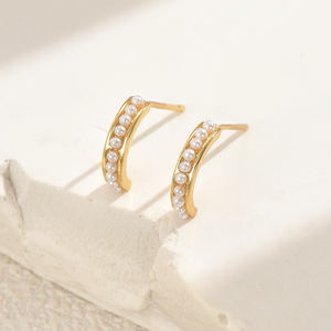 ต่างหูเพทายแฟชั่นทรงครึ่งวงกลมทันสมัยทำจากทองแดงรูปทรงเรขาคณิตเครื่องประดับของขวัญครบรอบที่สมบูรณ์แบบ - Product Image 4