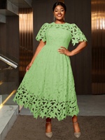 Robes africaines grande taille pour femmes, élégantes robes de soirée en dentelle à manches courtes en polyester, vêtements africains Dashiki, tailles L-4XL