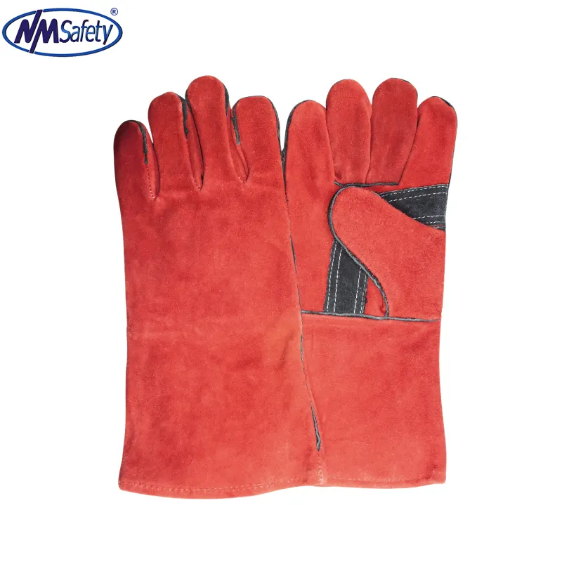 Welding Gloves Safety NMSAFETY Red Long LEATHER Working Safety Gloves Of 14 INCH WELDING Leather Gloves Men With Short Lead Time From Factory