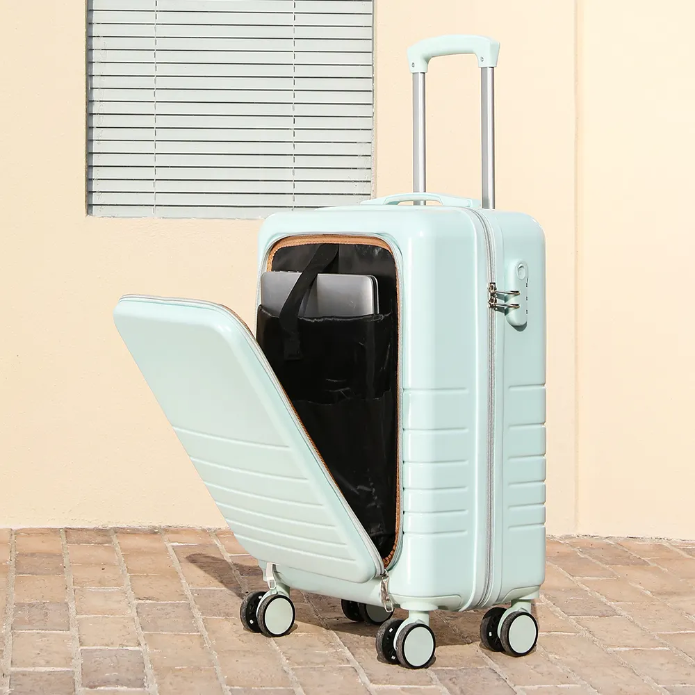 New Design Front Pocket Abs Suit Case Bags Trolley Carry On Suitcase Travelling Luggage