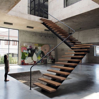 Escalier flottant intérieur personnalisé avec marches en bois, poutre invisible, escalier droit, escalier flottant moderne pour usage domestique