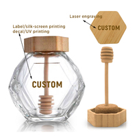 Bocal à Miel en Verre Hexagonal Transparent de Forme Unique, Haute Qualité, 100ml, 220ml, 380ml