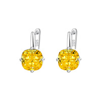 Boucles d'oreilles pendantes en argent sterling S925 avec cristal jaune taille coussin, pierres précieuses brillantes, pour femme, idéales pour mariage et soirée, bijoux raffinés