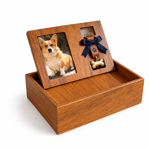 Kotak Kenangan Hewan Peliharaan dari Kayu dengan Bingkai Foto, Wadah Abu Anjing Kucing, Hadiah Kenangan yang Dipersonalisasi - Product Image 1