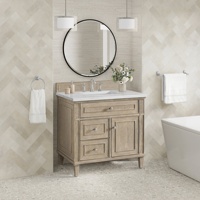 Meuble-lavabo de salle de bain en chêne blanc délavé de style classique personnalisé, armoire en bois massif avec plan de travail en quartz, lavabo en céramique simple de 36 pouces
