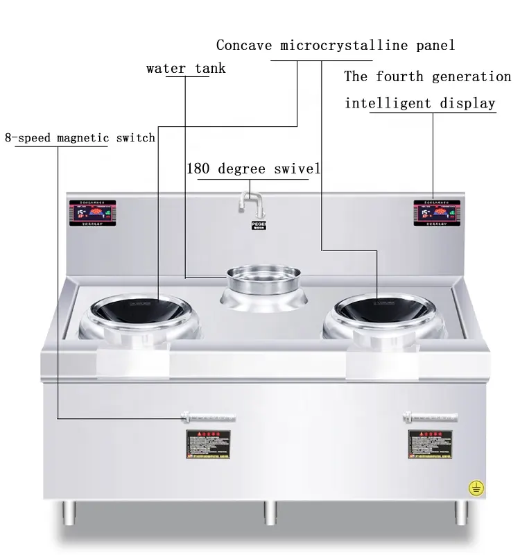 Yawei Kompor Penggorengan Kecil Kepala Ganda, Kompor Induksi Komersial 8kw Hotel Elektromagnetik