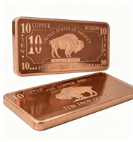 Barre de cuivre artisanale sur mesure, lingot de cuivre fin 999 de 10 oz, lingot de cuivre pur 999, barres de cuivre