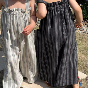 Mono de tirantes sin mangas de vendaje informal para niñas, monos con estampado de rayas a la moda, pantalones largos, ropa para niños - Product Image 3