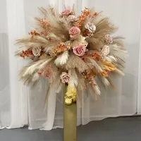 200cm 100cm Rose rose, fleurs de pampa marron, boule de fleurs artificielles en soie pour centre de table, décoration florale suspendue pour arche de mariage et toile de fond