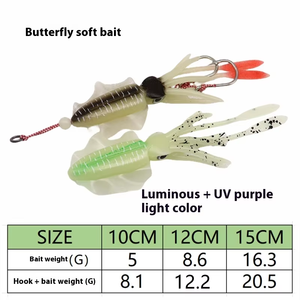 Esca di calamari da 10CM esca di plastica bionica morbida a doppio gancio con farfalla luminosa ala sottile attira specie di spigola - Product Image 4