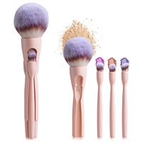 Ensemble de pinceaux de maquillage magnétiques 4-en-1, professionnels, portables, vegan, synthétiques, pour le visage et les yeux, pinceau de mélange, logo personnalisé