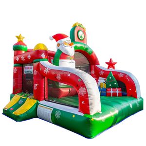 Maison gonflable de rebond de Noël en plein air Santa Combo rebondissant rebondissant videur toboggan châteaux avec ventilateur fête événements à <span class=keywords><strong>louer</strong></span> - Product Image 1
