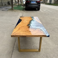 Table en résine bleu océan Table à manger Table à manger en bois massif grande assiette Table à manger panneau en frêne