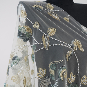 고품질 스팽글 폴리에스터 메쉬 원단 비즈 자수 럭셔리 크리스탈 비즈 원단 - Product Image 2