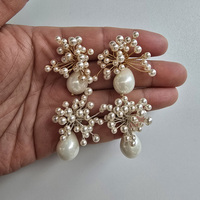 SLBRIDAL fait à la main strass cristal perle fleur Clip sur mariage balancent boucle d'oreille mariée lustre boucle d'oreille femmes filles bijoux