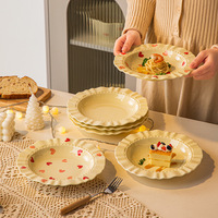 Hoogwaardig keramisch bord, diep spaghettivormig, crèmekleurig, geschikt voor magnetron, modern minimalistisch huishoudelijk servies, geschikt voor fruit, desserts en hotels.