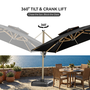 Sombrilla de Patio Impermeable Negra HANYI, Sombrilla Cuadrada Grande <span class=keywords><strong>para</strong></span> Exteriores, de Doble Techo, Resistente, con Rotación de 360 Grados <span class=keywords><strong>para</strong></span> Jardín - Product Image 5