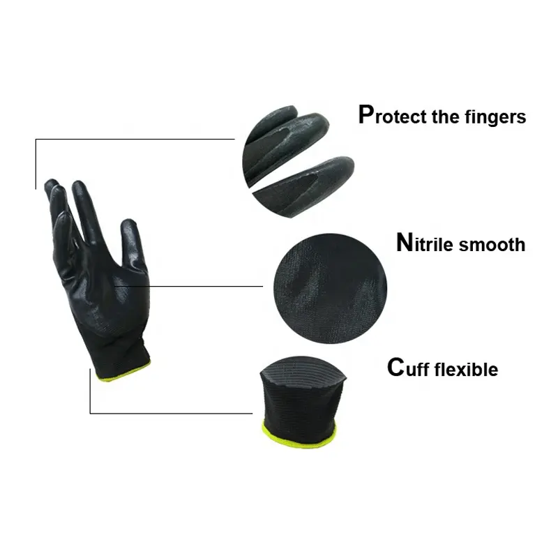 Black Grip Nylon Nitrile Dipped With A Specialized Coating Gloves Mechanic Industrial Oil Proof Gloves With Maximum Durability