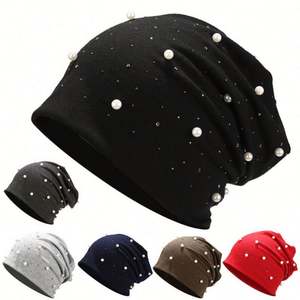 Nouveau bonnet slouchy pour femme avec perles et strass, idéal pour l'automne et l'hiver, style mode extérieur - Product Image 1
