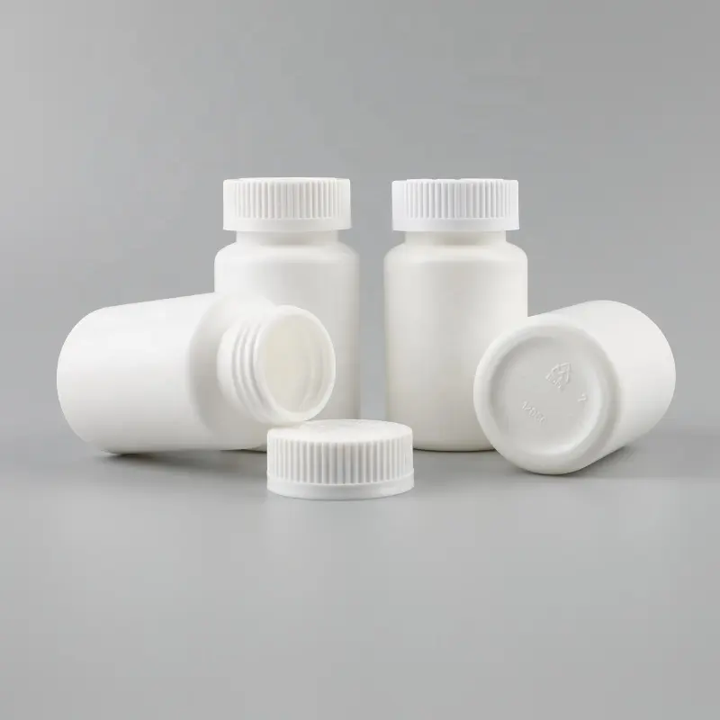 ขวดยา HDPE 120มล. 4ออนซ์,ขวดโหลแก้วทนต่อเด็กโลโก้แบบกำหนดเองสีขาว