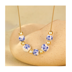 Collar de cadena de cuerda de serpiente chapado en oro de 18 quilates hecho a mano, joyería de acero inoxidable de verano con cuentas de piedra Natural colorida DE LA India - Product Image 2