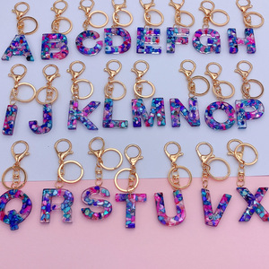 Accessoire en résine de fleurs naturelles, fabrication directe du fabricant, personnalisable, alphabet coloré pour filles, lettres en acrylique, <span class=keywords><strong>porte</strong></span>-clés en résine 26 lettres - Product Image 6