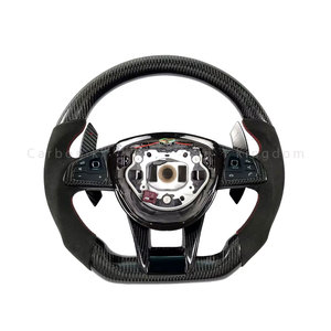 Volant en cuir et fibre de carbone compatible avec <span class=keywords><strong>Mercedes</strong></span>-Benz AMG Classe C W204 C63 W212 W218 W205 W207 W172 SLK W222 C180 C63 GT S - Product Image 1