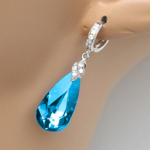 Orecchini pendenti lunghi a goccia con zirconi verde acquamarina vintage per donna, gioielli alla moda per le orecchie - Product Image 2