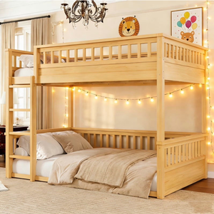 <span class=keywords><strong>Lit</strong></span> superposé en bois pleine grandeur avec garde-corps de 21,7 pouces, se transforme en deux lits simples, design sur pied, économise de l'espace pour adolescents et adultes - Product Image 1