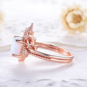 925 Sterling <b>Silver</b> Natural Australian <b>Opal</b> Cz Curved Ladies Engagement Antique <b>Ring</b> Sets - Product Image 3