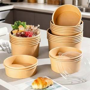 โรงงานขายส่งชามกระดาษคุณภาพสูงแบบใช้แล้วทิ้ง รีไซเคิลได้ สำหรับใส่อาหารกลางวัน สลัด ของหวาน ขนมปัง บรรจุภัณฑ์ พร้อมโลโก้สั่งทำ ฝาปิดสำหรับอาหารร้อน - Product Image 4