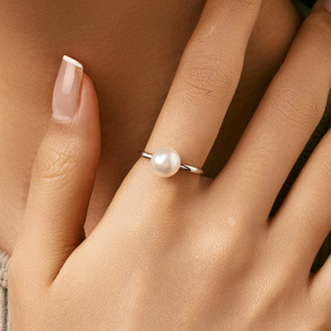 S925 Sterling <b>Silver</b> Irregular Hollow Band <b>Ring</b> With Single White Pearl Minimalist Stackable Finger Jewelry Gift For Women Daily - Product Image 2