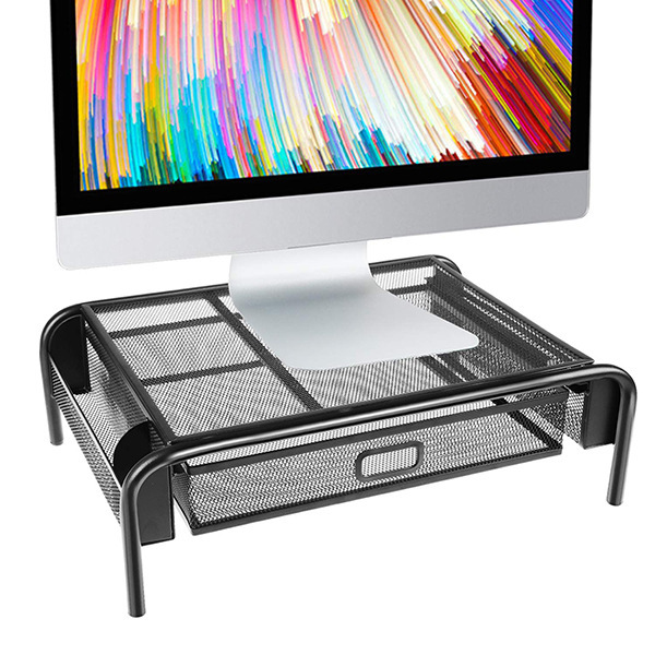 Mesh Metal Desk Organizer Monitor Stand Riser with Drawer