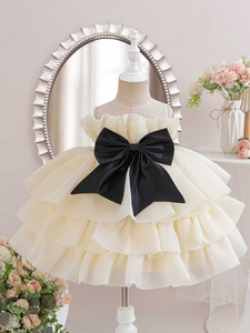 Vestido <span class=keywords><strong>Lolita</strong></span> de Poliéster con Cuello Redondo y Lazo de Princesa para Niñas, Estilo Festivo, Tejido a Crochet, para Niñas de 6 Años, ODM, Largo hasta la Rodilla, Tipo Vestido de Gala - Product Image 4