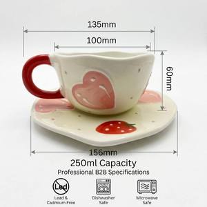 Set Tazza <span class=keywords><strong>da</strong></span> <span class=keywords><strong>Caffè</strong></span> e Tè con Piattino in Ceramica Irregolare Fatta a Mano Stile Retrò Giapponese con Motivo Stampato Unico - Product Image 4