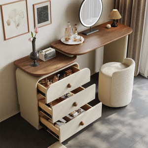 Commode de chambre à coucher en MDF de style rétro moderne français avec panneau LED, table rétractable éclairée, petits tiroirs et miroir intégré sur pied - Product Image 3