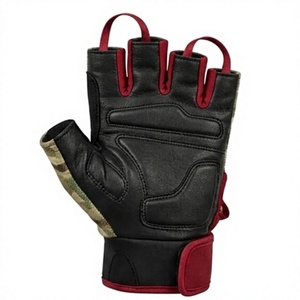 Guantes de levantamiento de pesas de medio dedo con camuflaje, palma de cuero y correa de muñeca ajustable para gimnasio, fitness y entrenamiento de fuerza - Product Image 2